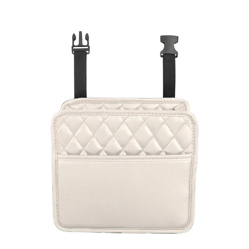 Black leather hanging storage bag for car interior organisation