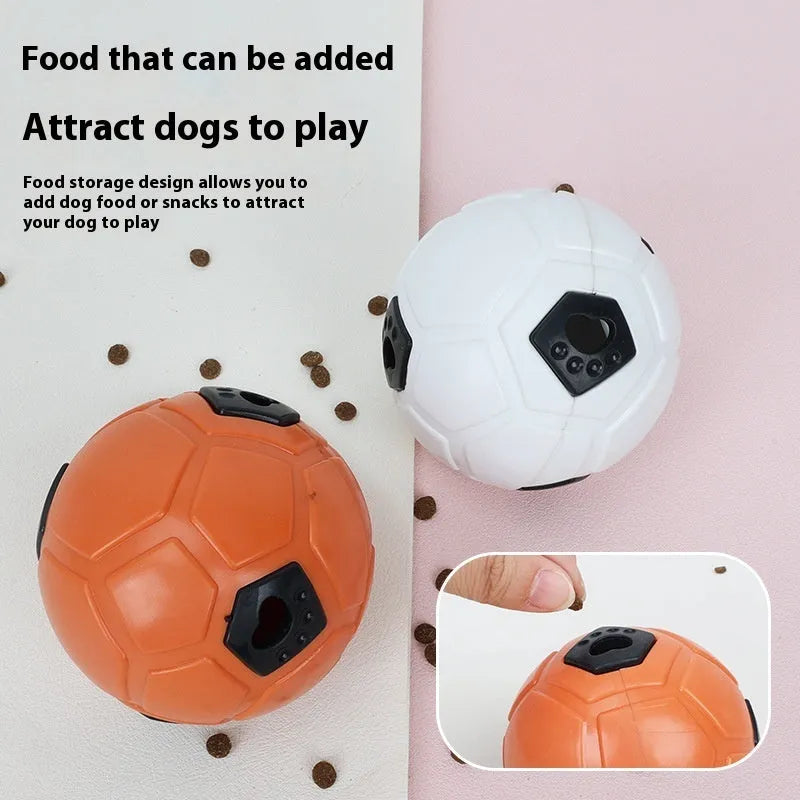 Orange and white TPR dog chew balls showing hollow and teeth cleaning stick styles