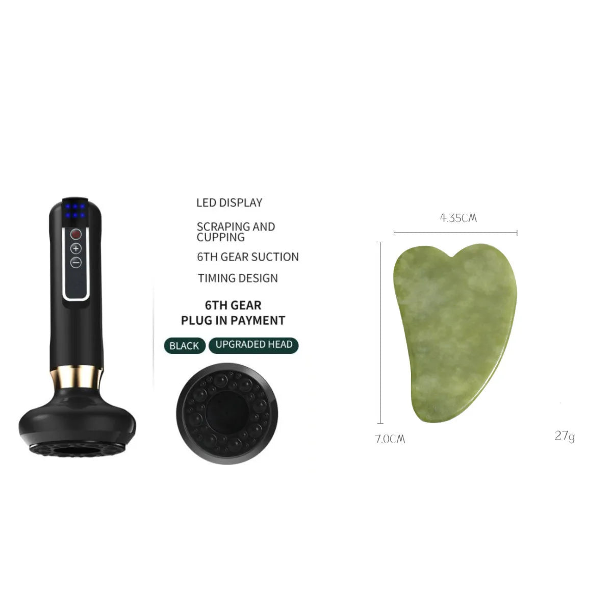 Green electric vacuum cupping massager with USB charger and essential oil head
