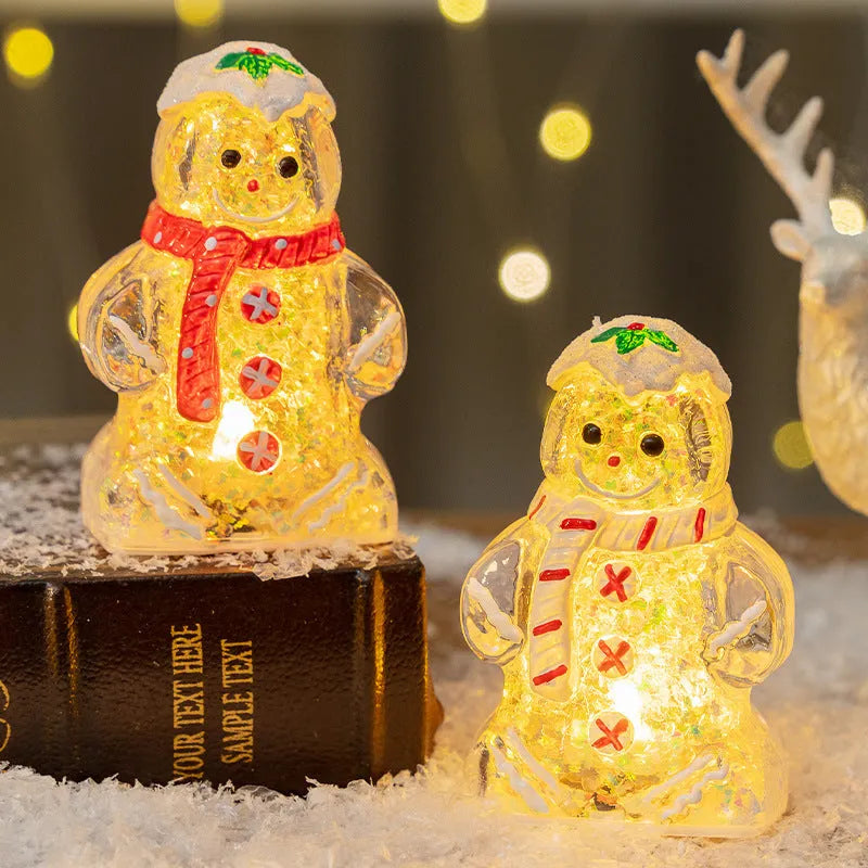 LED glowing Christmas gingerbread man snowman ornament with plastic construction and coloured scarf