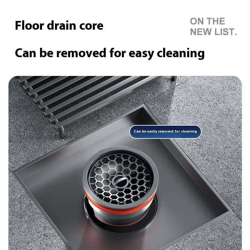 Gun grey 304 stainless steel courtyard floor drain grate measuring 15cm by 15cm.