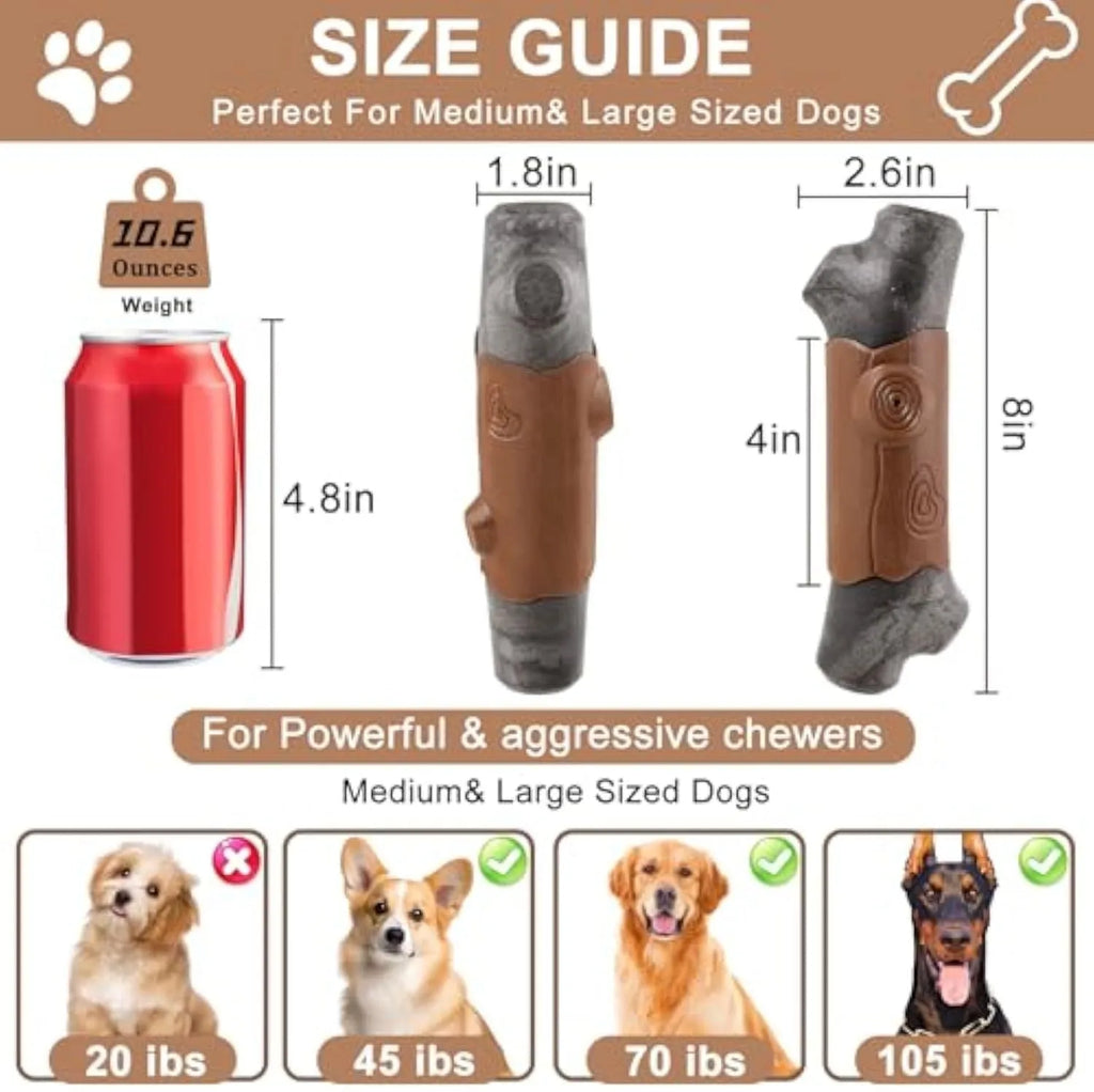 Large brown branch-shaped indestructible nylon dog chew toy for aggressive large breed dogs.