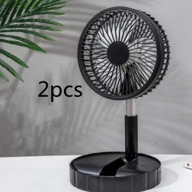Black portable telescopic folding fan extended to full height with control panel visible
