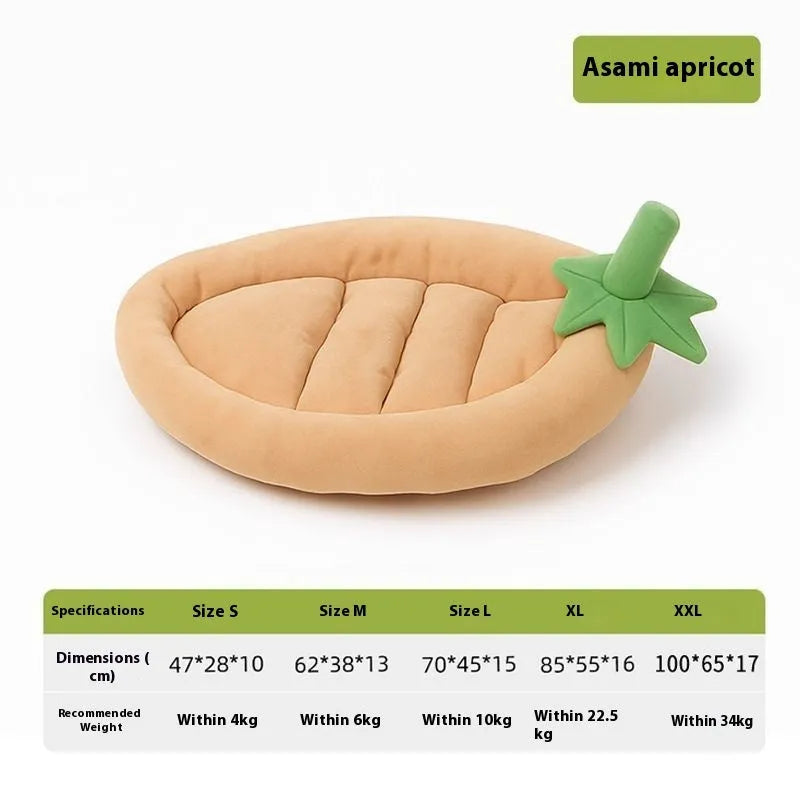 Removable washable cloth dog bed mat in purple, orange, brown, and grey colours