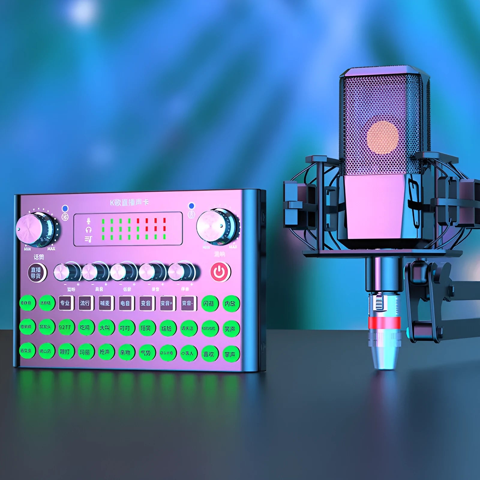 F007plus sound card with condenser microphone for live streaming and broadcasting
