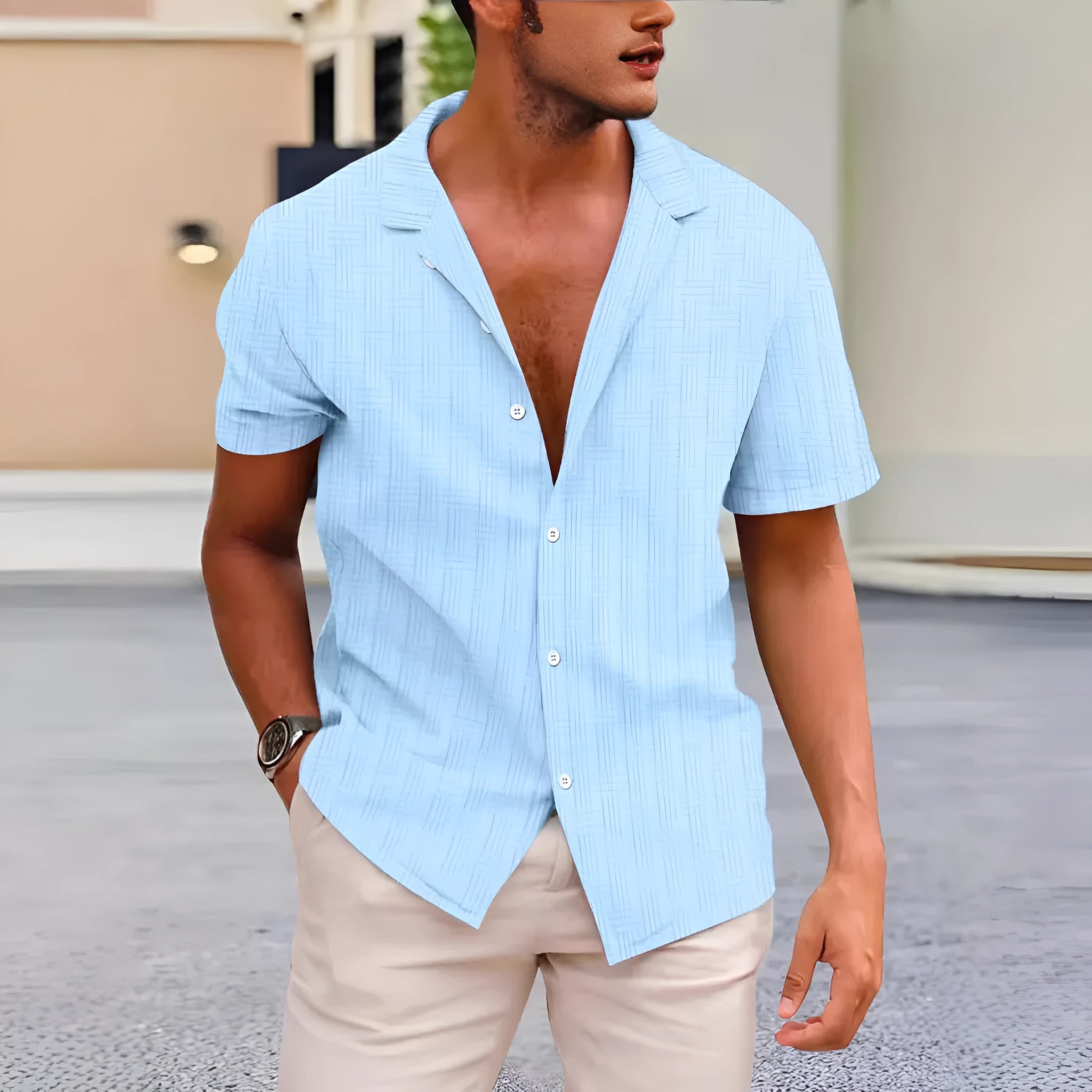 Men's short sleeve corduroy button-up shirt in multiple solid colours with regular fit