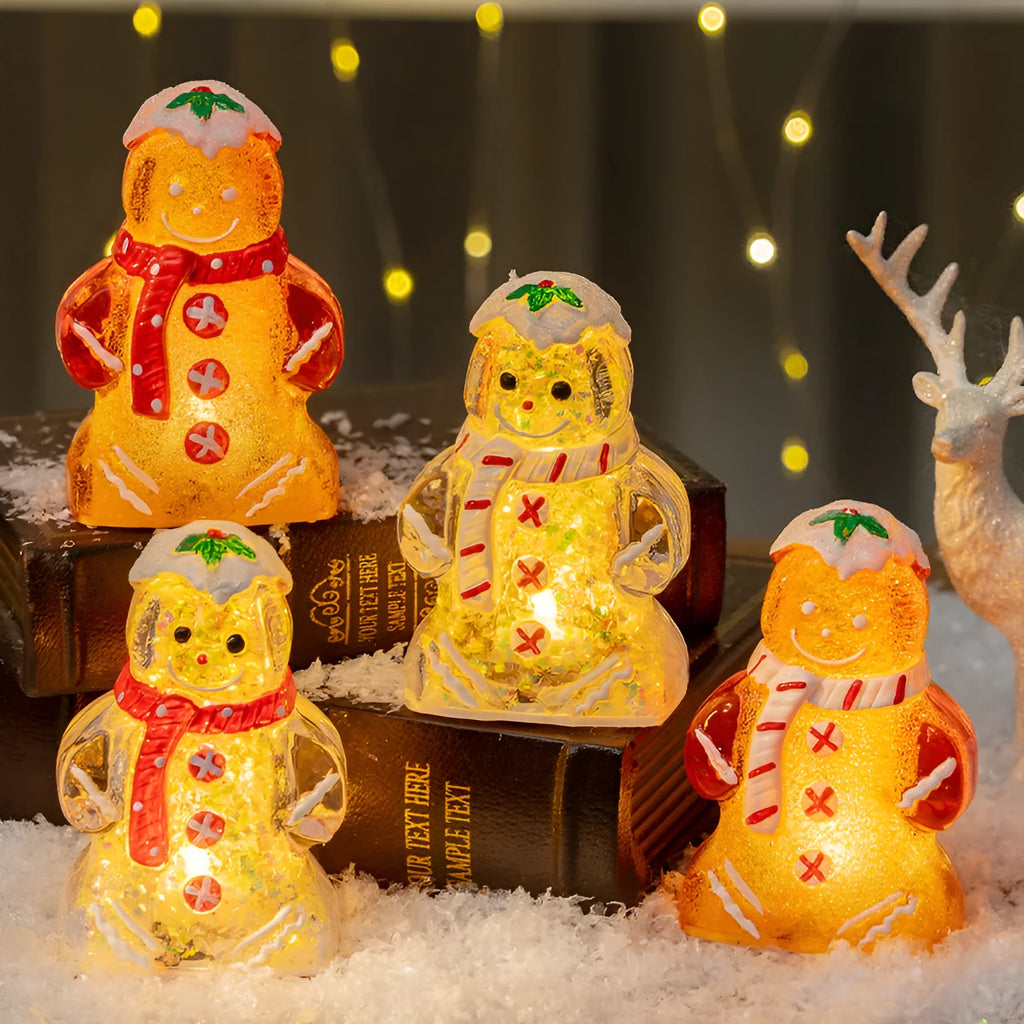 LED glowing Christmas gingerbread man snowman ornament with plastic construction and coloured scarf