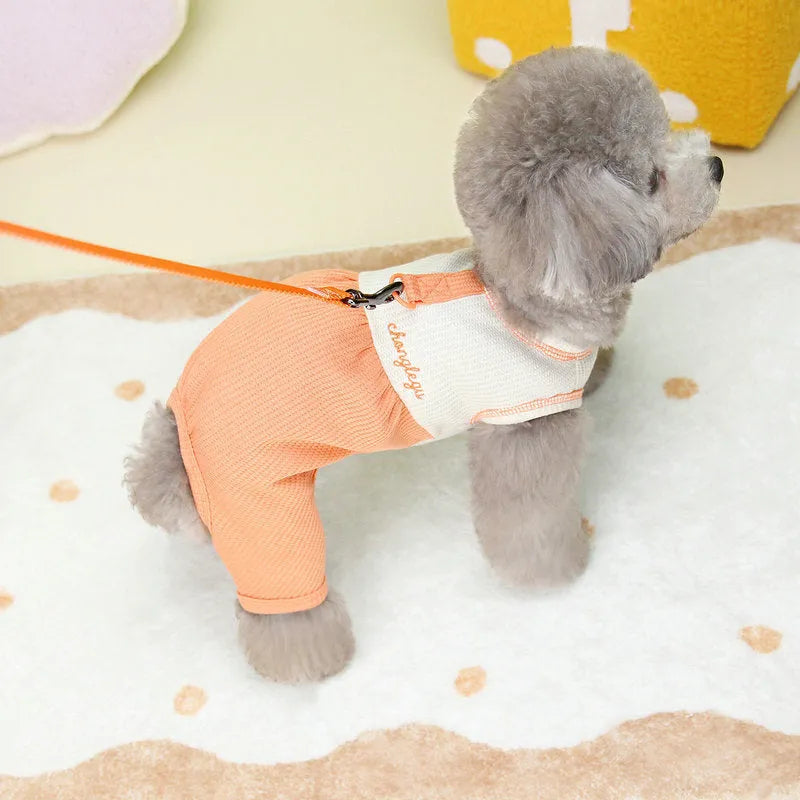 Polyester dog pyjamas in orange, gray, and purple sizes XS to XL casual pet sleepwear