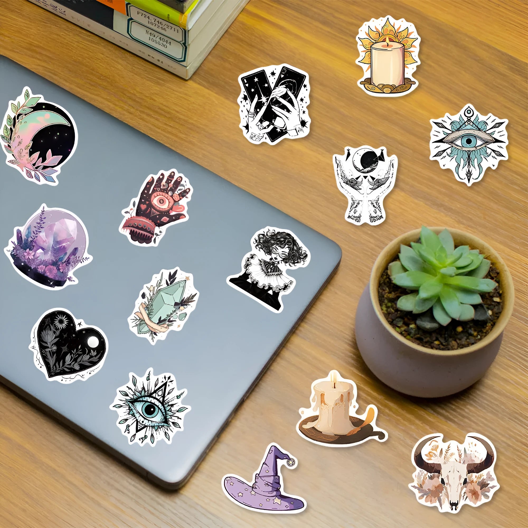 50-pack bohemian wizard graffiti stickers printed on PVC matte film, retro style, sizes 5-7cm