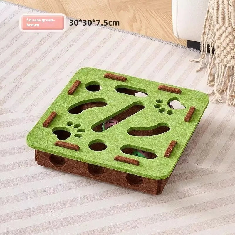 Square felt cat scratching box toy in camel white colour measuring 30 cm wide