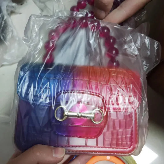 PVC transparent jelly bag horizontal square shape wrapped cover opening colour options red green black sea blue sky blue orange