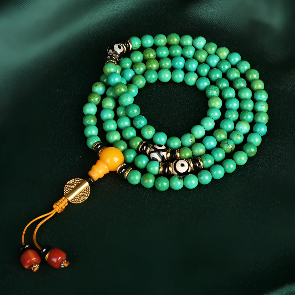 Natural turquoise bracelet with 108 round 8mm beads in national style.