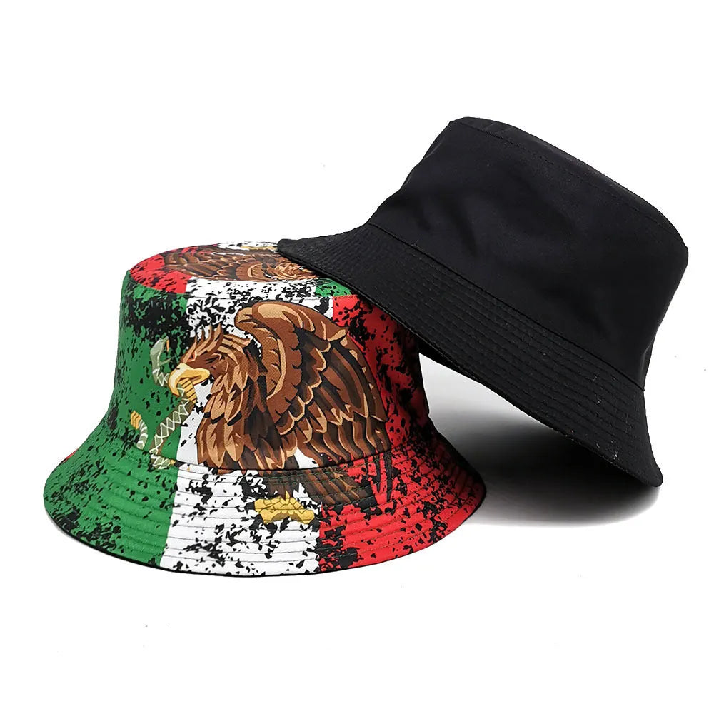 Retro bucket hat with eagle pattern in polyester fabric for sun protection