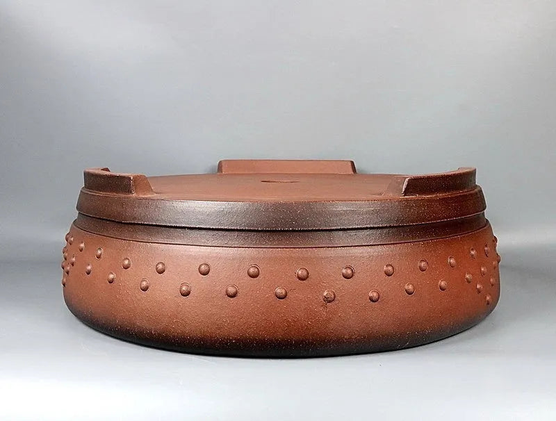 Handmade ceramic flowerpot antique drum ding shape purple sand colour 60x19cm