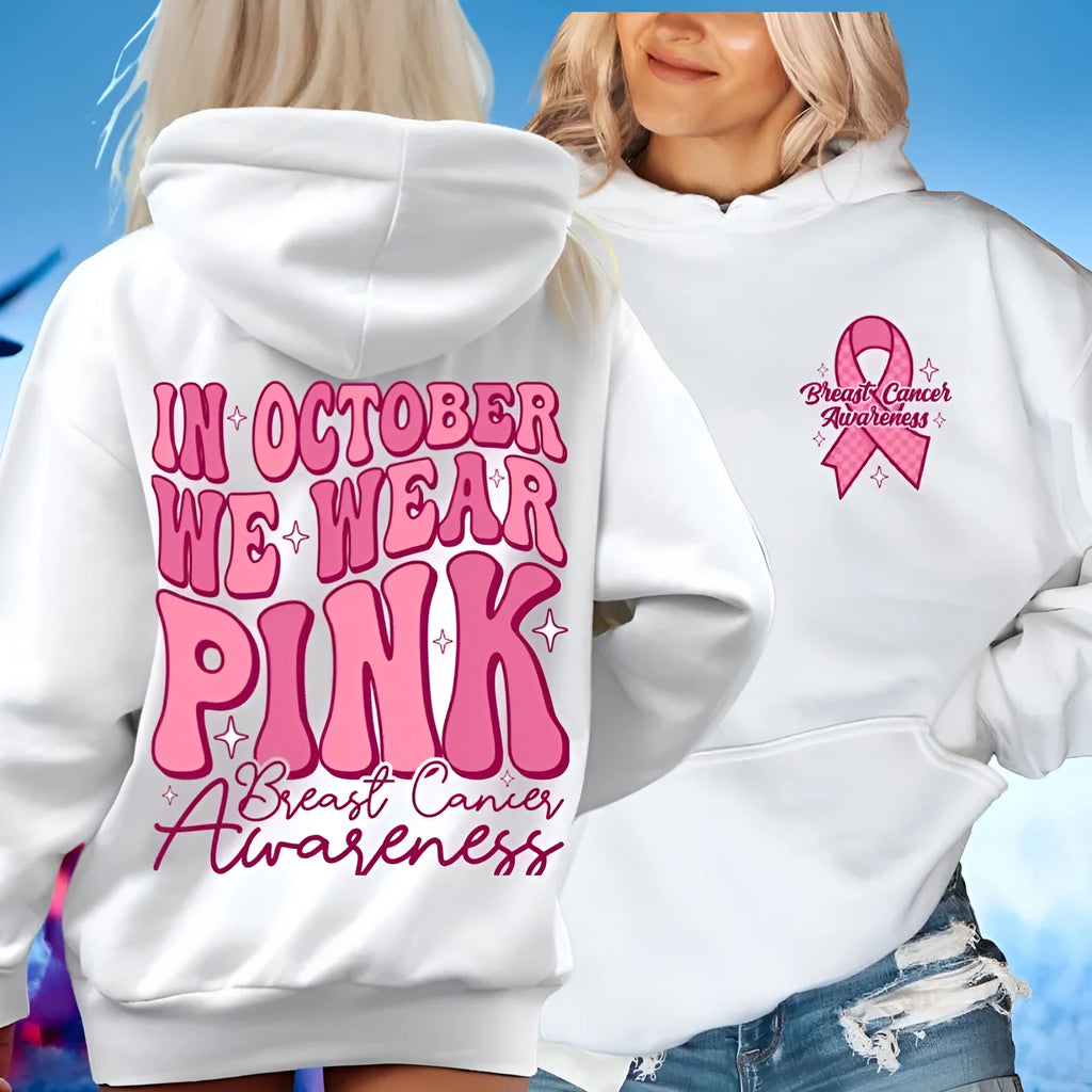 Breast Cancer Awareness sweatshirt hoodie with side pockets and retro hot stamping design