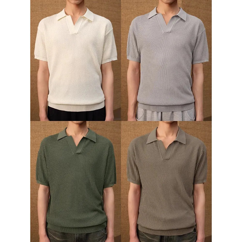 Business style polo shirt with striped collar in ice silk breathable fabric available in multiple colours and sizes