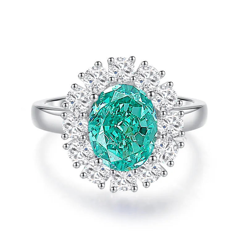 S925 silver geometric ellipse ring with Palai Bahao emerald stone in multiple colour options
