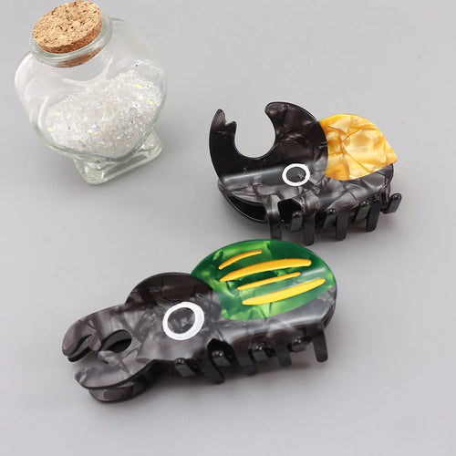Handmade cellulose acetate cartoon insect biology beetle grip in green, orange, or white colour options