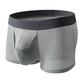 Men's low waist ice silk boxer briefs in black, shown flat.