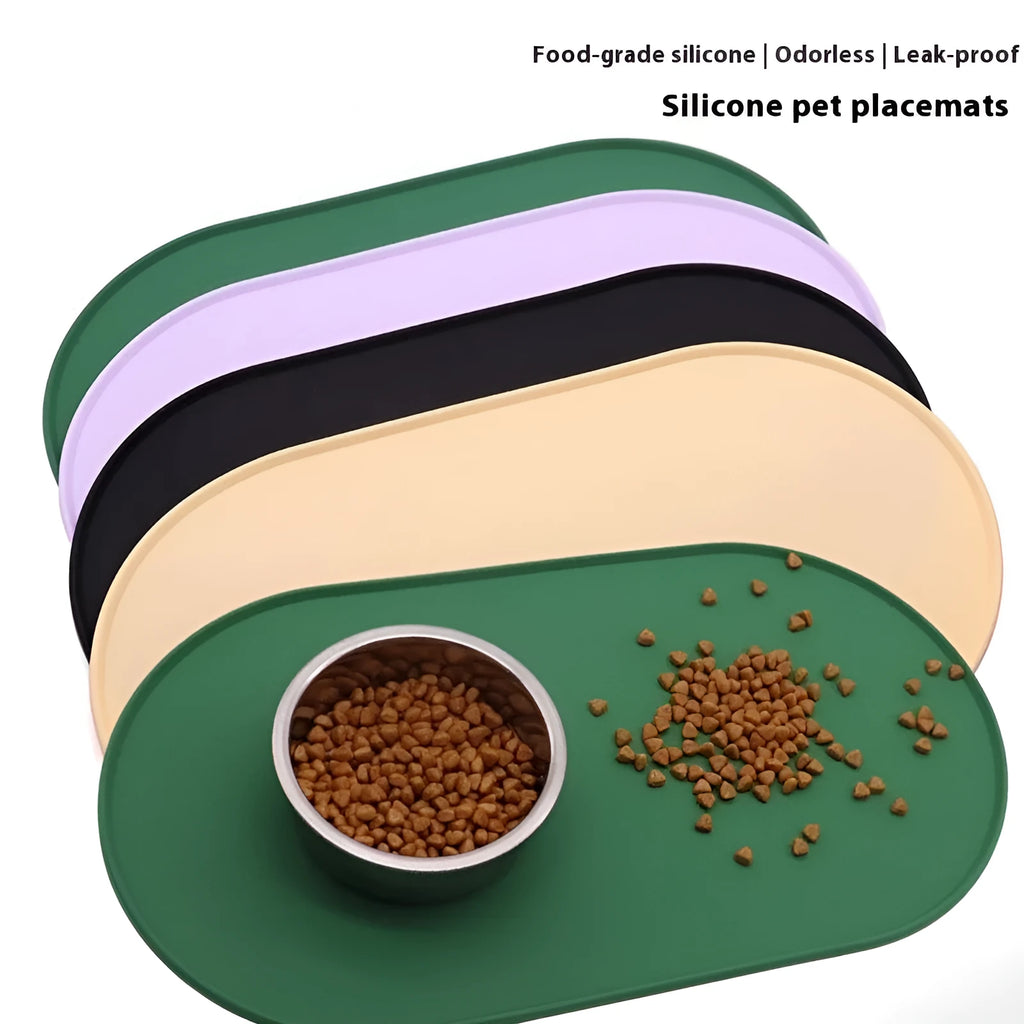 Silicone waterproof cat feeding placemat in beige colour on a wooden floor
