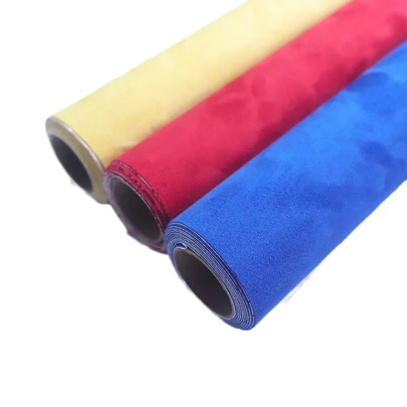A sheet of self-adhesive black leather suede material with a ruler showing its 0.5mm thickness.