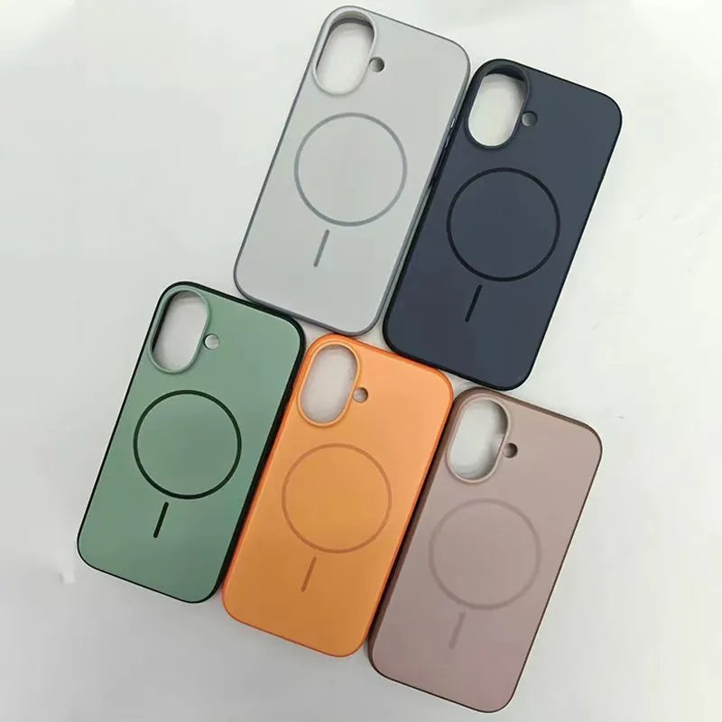Magnetic frosted phone case for iPhone 16 and 17 in blue, showing contrast colour style.