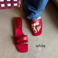 Plus size square head leather slippers with rubber sole in black colour