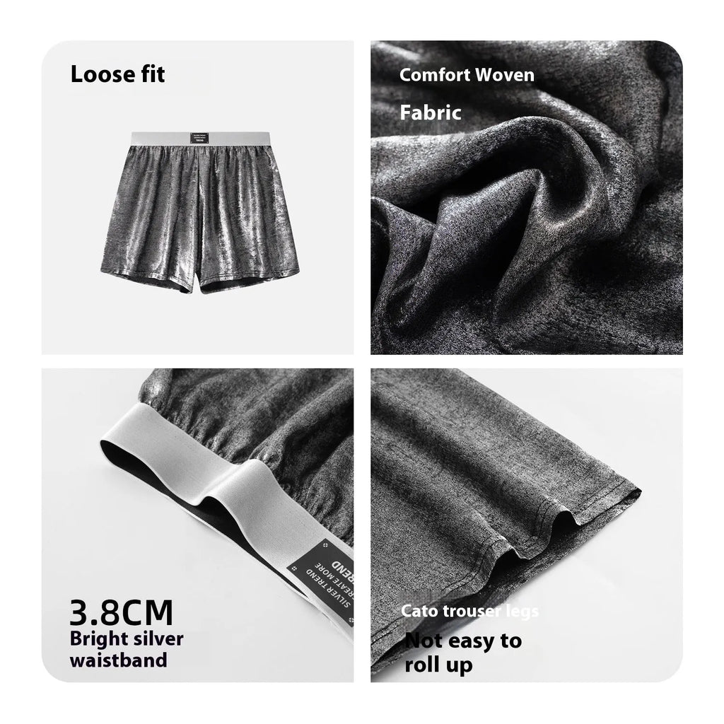 Galaxy reflective woven sportswear underwear in loose-fit casual design with mid-waist construction