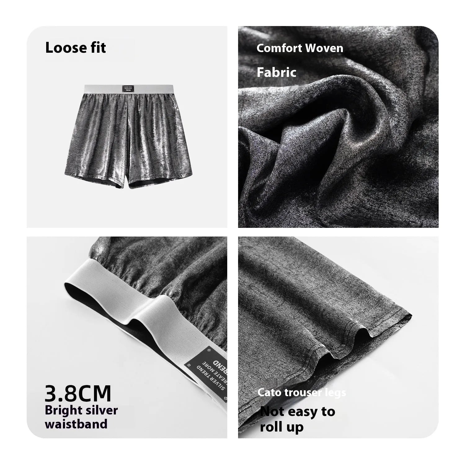 Galaxy reflective woven sportswear underwear in loose-fit casual design with mid-waist construction