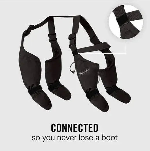 Black waterproof non-slip dog shoes or paw protectors for small to large breed dogs.