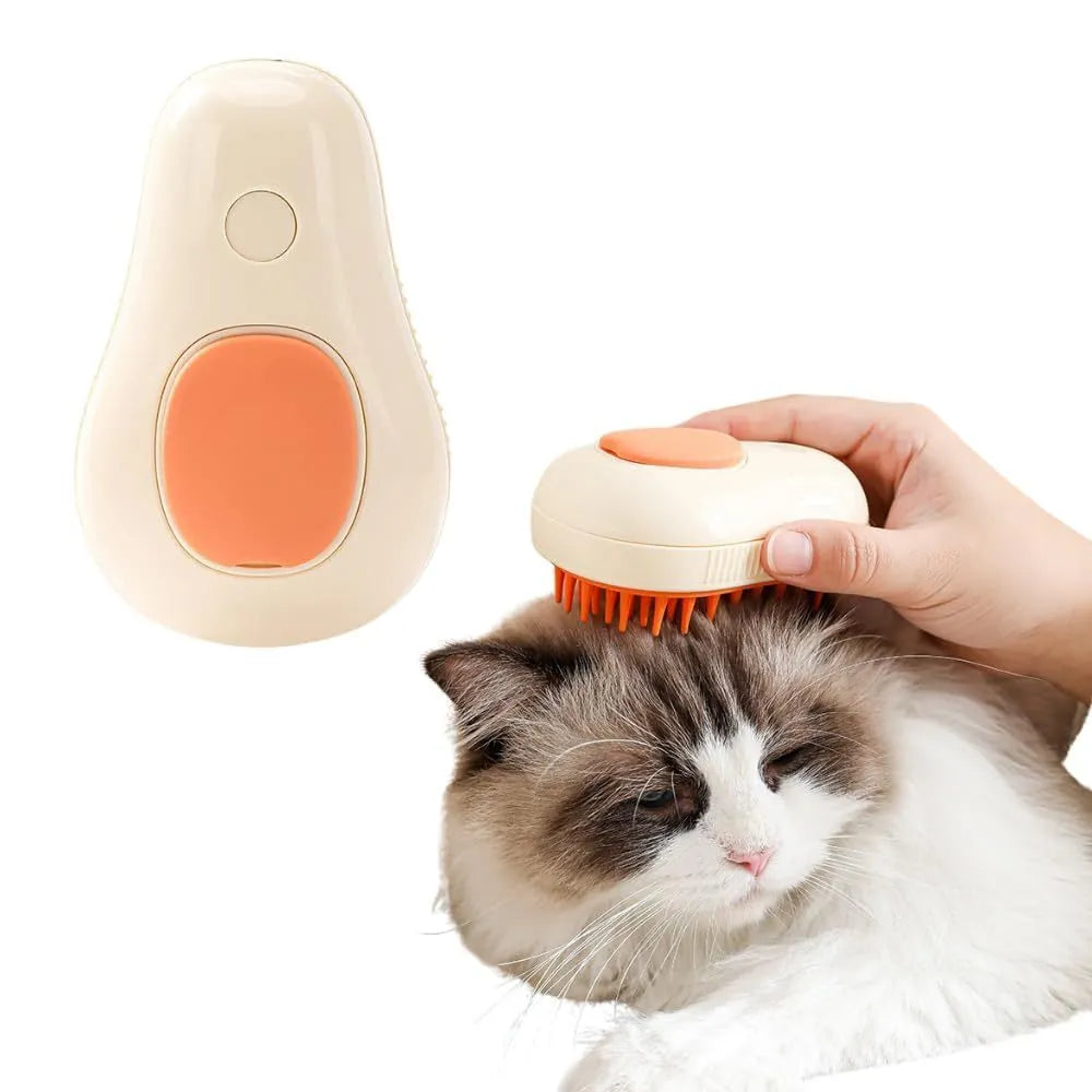 Green and white cat steam brush with water spray function and silicone massage teeth