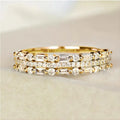 Multilayer copper ring with three-layer fine circle and line setting inlaid zircon for women