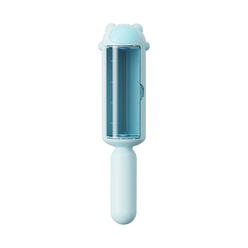 Blue reusable pet hair remover roller with storage container for furniture and car seat cleaning