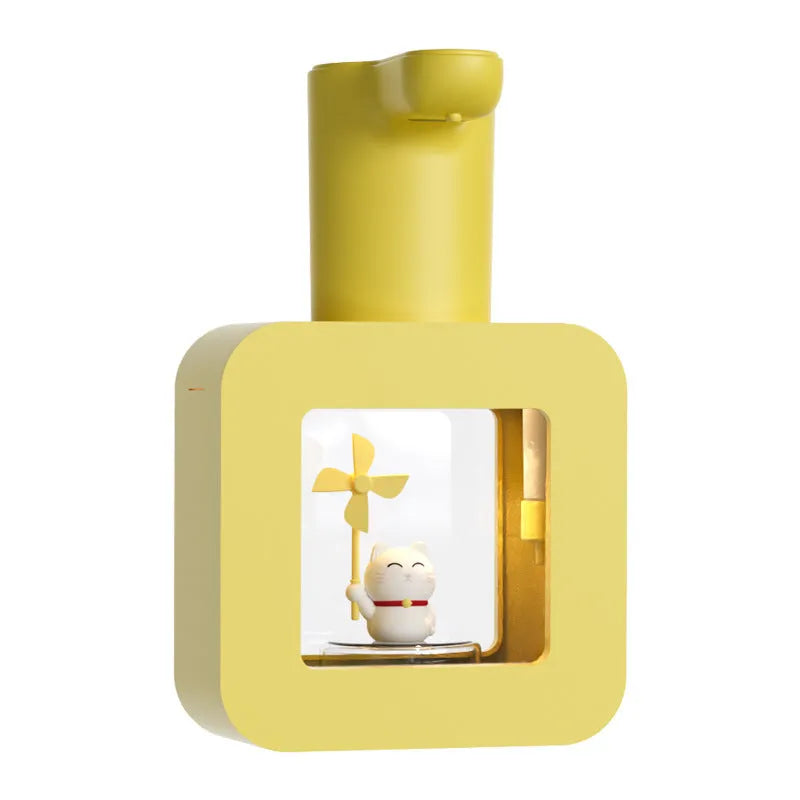 Pink automatic soap dispenser with unicorn cartoon design for children's bathroom
