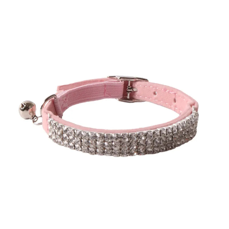 Flannel flocking cat collar with elastic buckle and gang drill design in six colour options