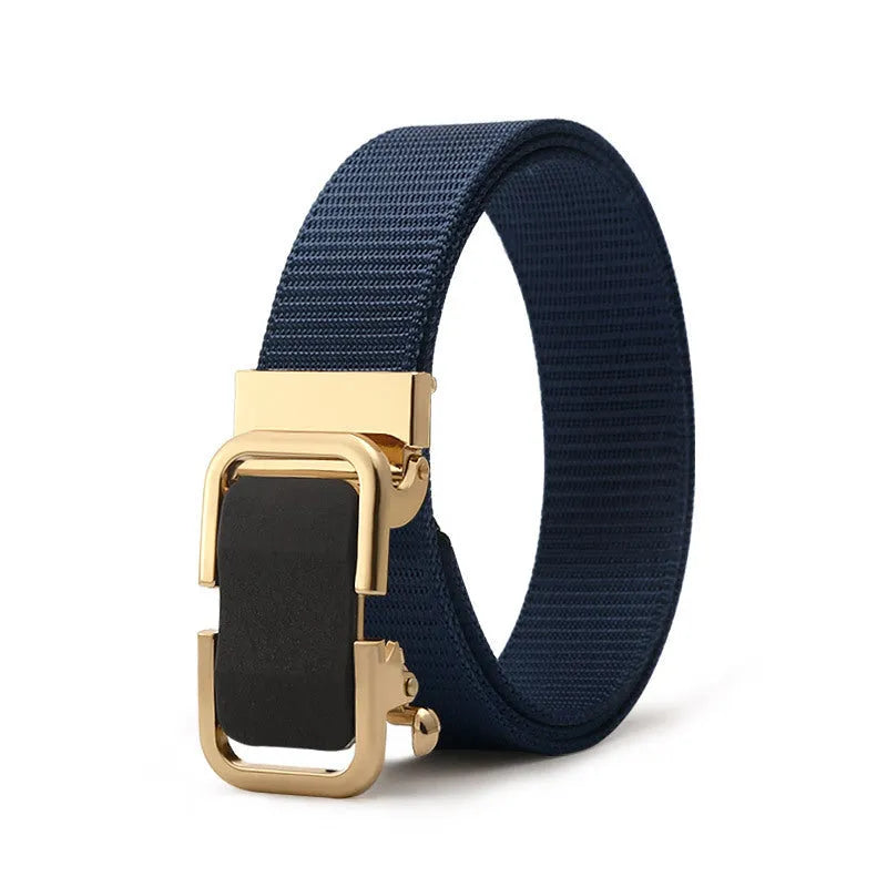 Men's nylon canvas belt with alloy buckle and toothless clasp in khaki colour