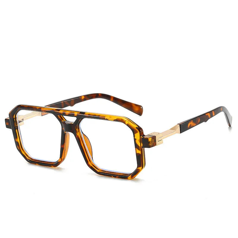 Retro double beam pilot sunglasses with polarised lenses in various colour options including black, blue, and leopard print.