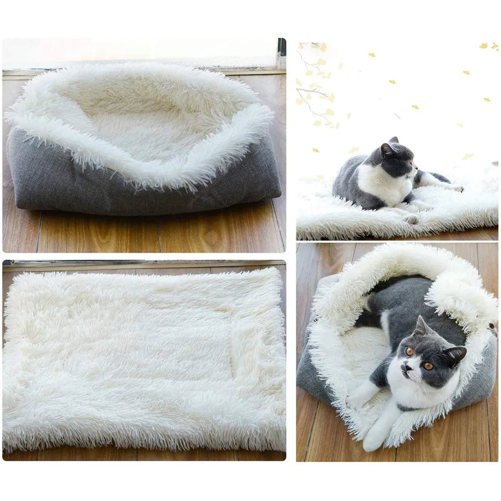 Grey pet blanket with long plush hair and black non-slip bottom particles