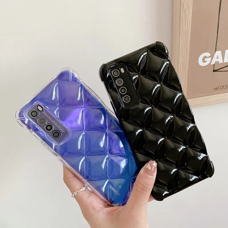 Black silicone diamond phone case for Huawei P50 and P40 models on a white background.