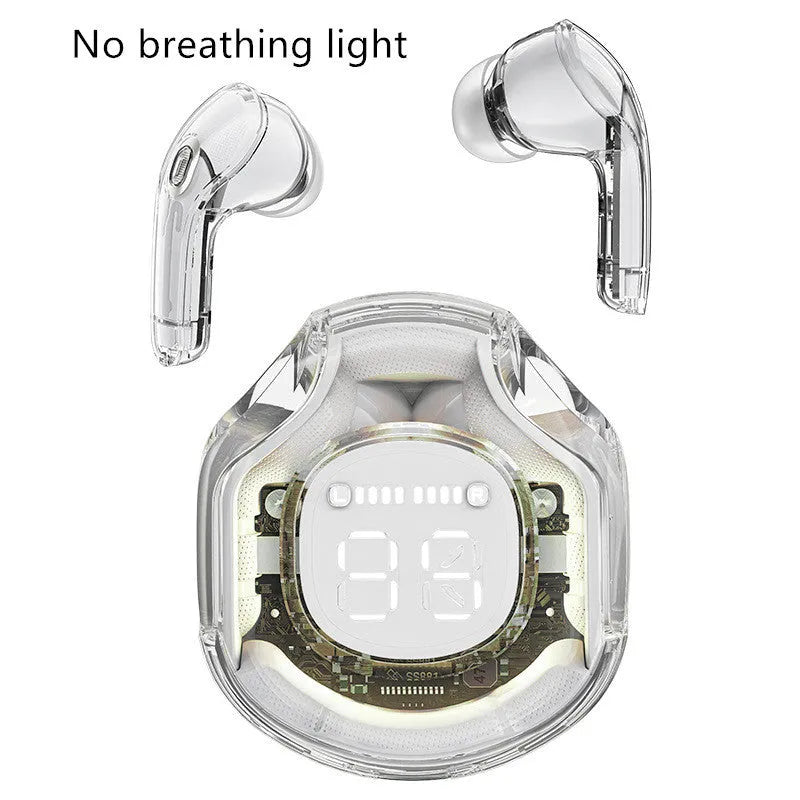Transparent warehouse wireless Bluetooth headset in white, black, pink, sky blue, or violet with optional breathing light