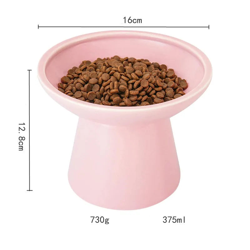 Extra wide elevated ceramic cat food bowl in blue green pink or white colour