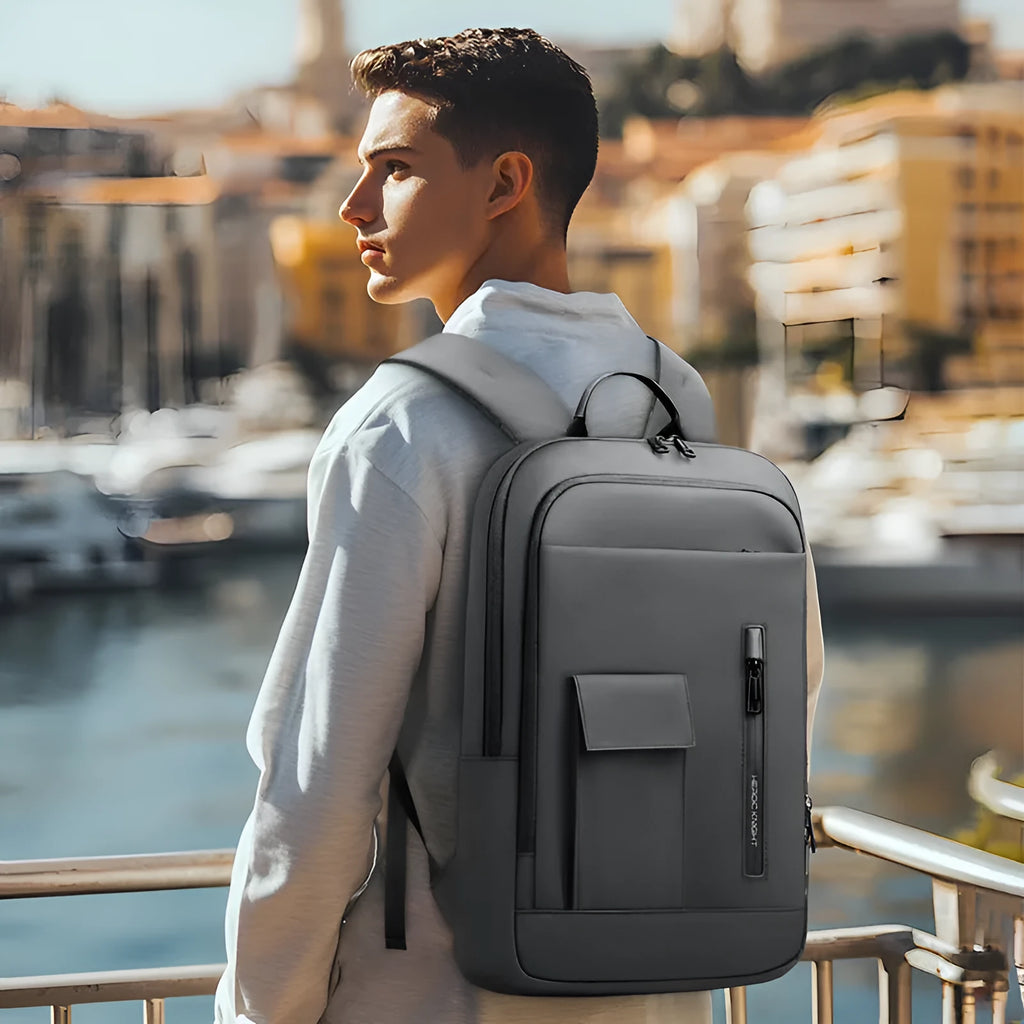 Oxford cloth business travel backpack with sewing line detailing in solid colour options