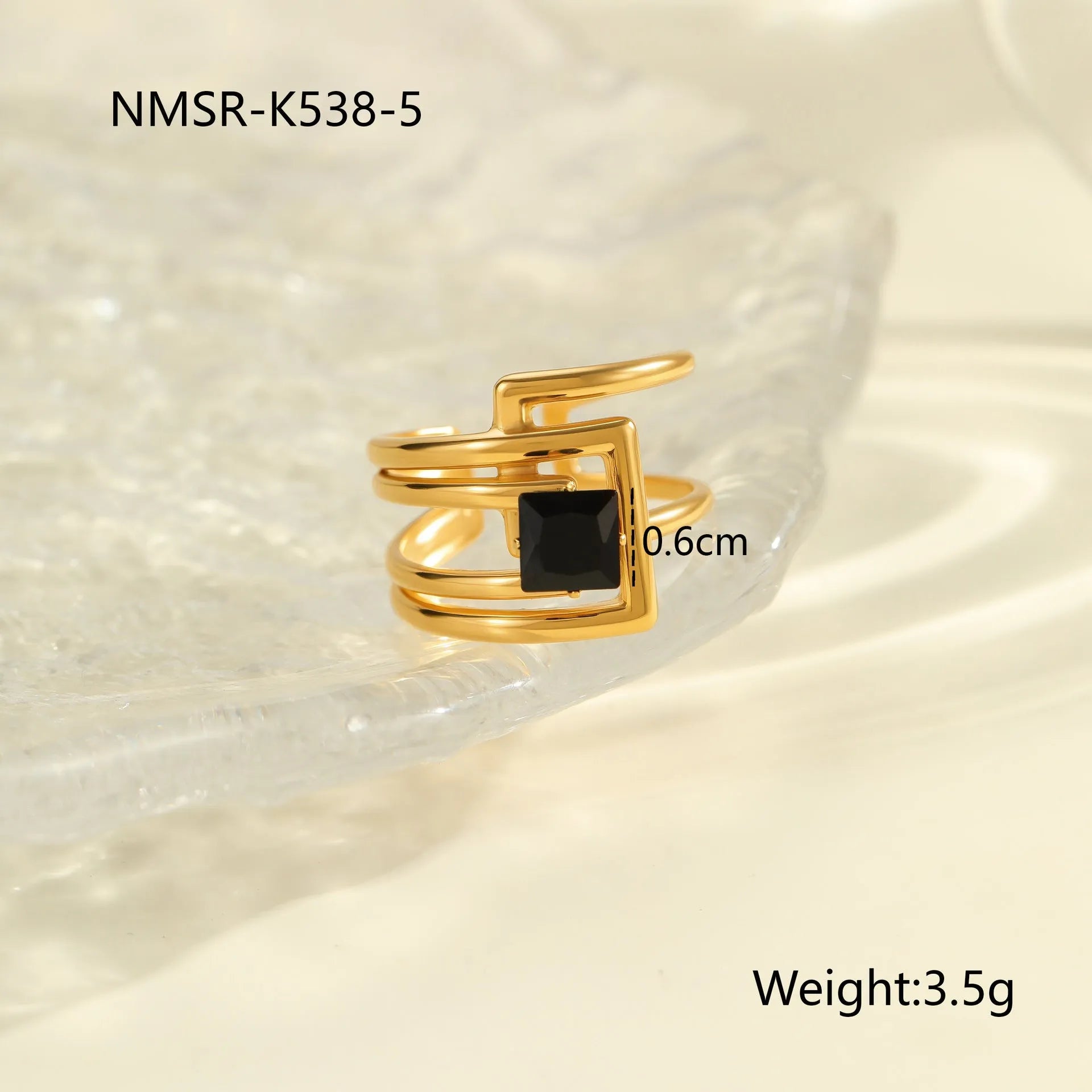Women's titanium steel ring with geometric open mouth design and inlaid zircon stones