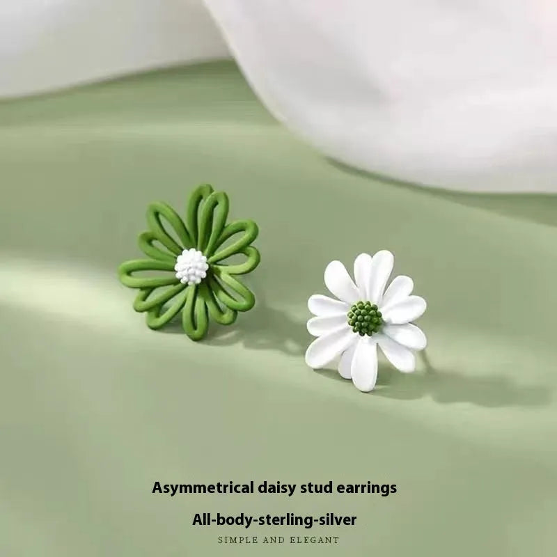 Cartoon flower alloy earrings with summer colour contrasts in blue orange, white green, and yellow white combinations