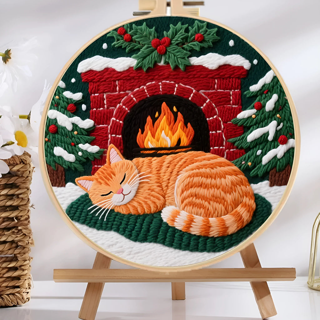 Autumn fruit embroidery DIY kit with cotton linen fabric and a 20cm bamboo-style embroidery frame.