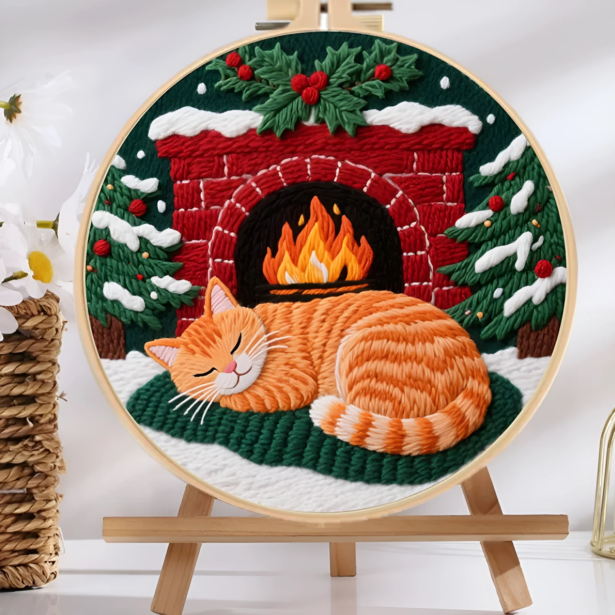 Autumn fruit embroidery DIY kit with cotton linen fabric and a 20cm bamboo-style embroidery frame.