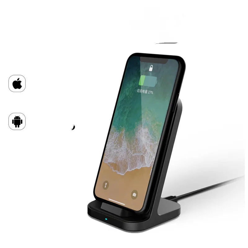 Dark grey vertical wireless charging station for smartphones with aluminium construction