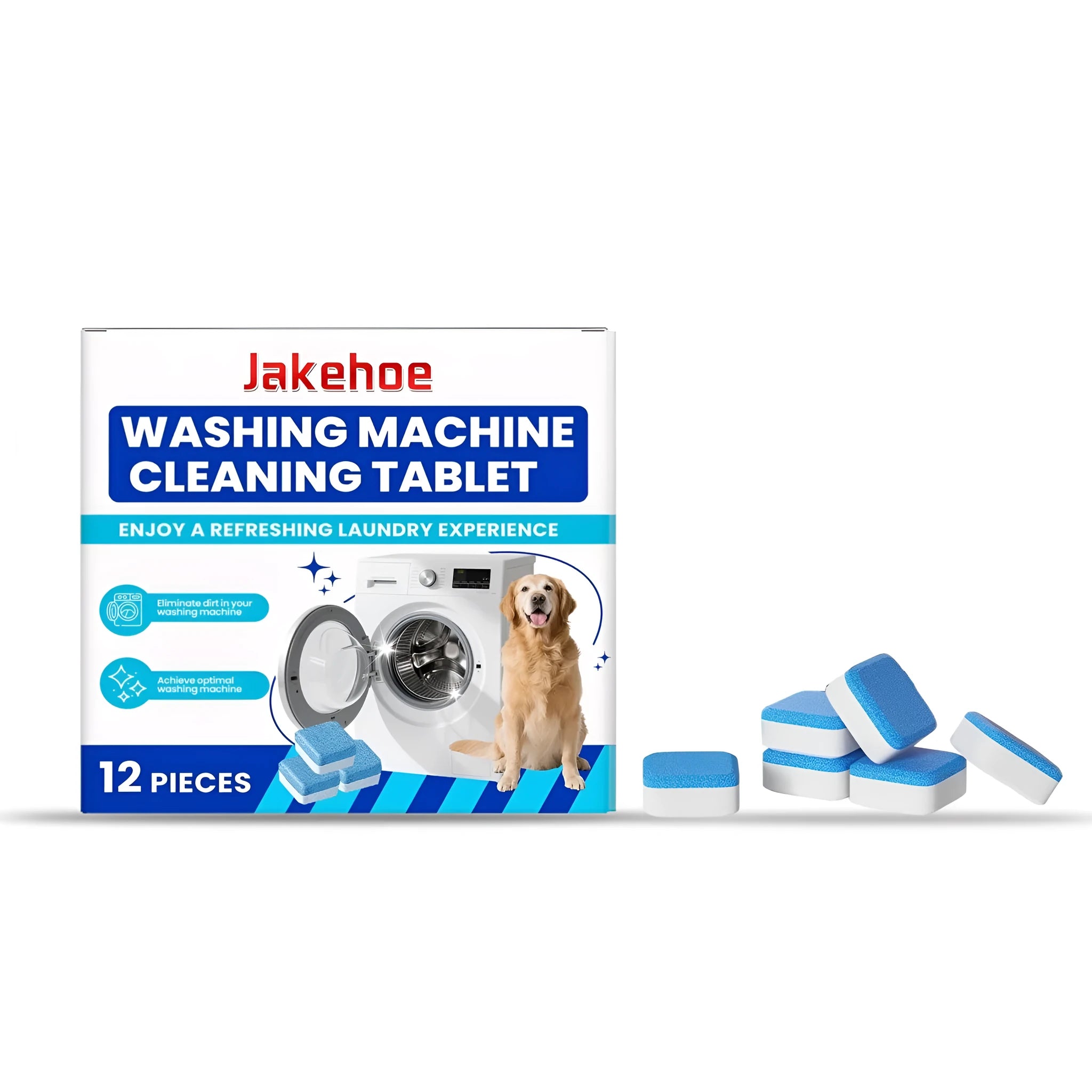 Box of 12 washing machine cleaning tablets for removing mould and odours