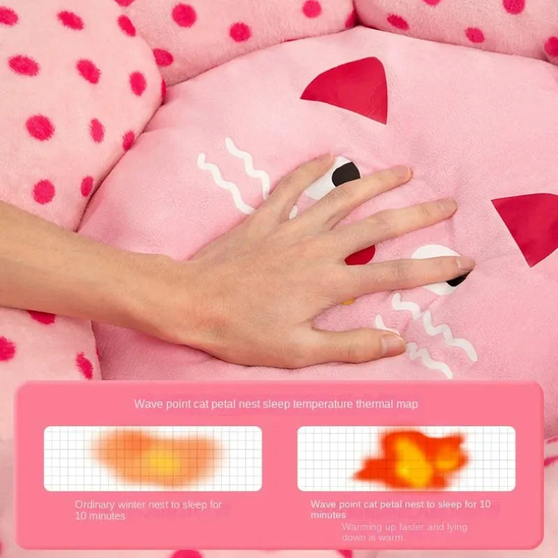 Pink dot pattern cat bed cushion with princess-style design in fabric material