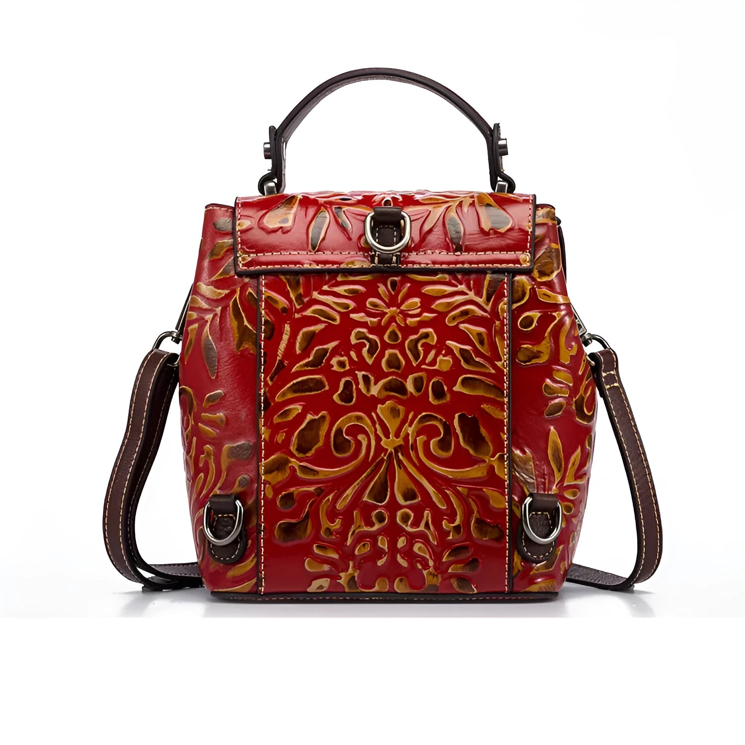 Cow Leather Backpack Multi-function Ladies Shoulder Bags Handbags with Lock Closure Multiple Pockets Coffee Colourful Green Red Yellow 20L Capacity